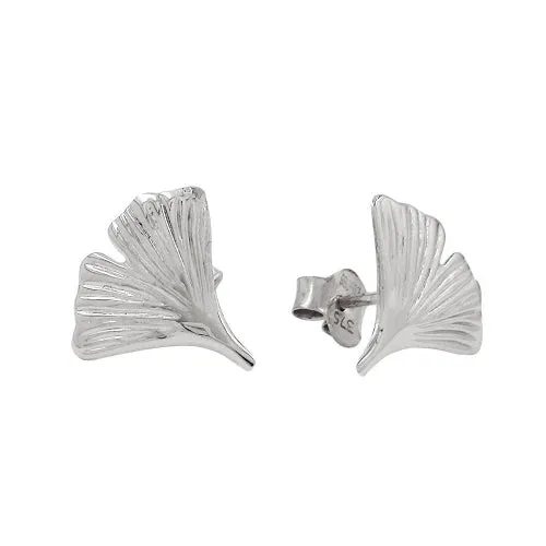 earrings ginkgo leaf 9k white gold