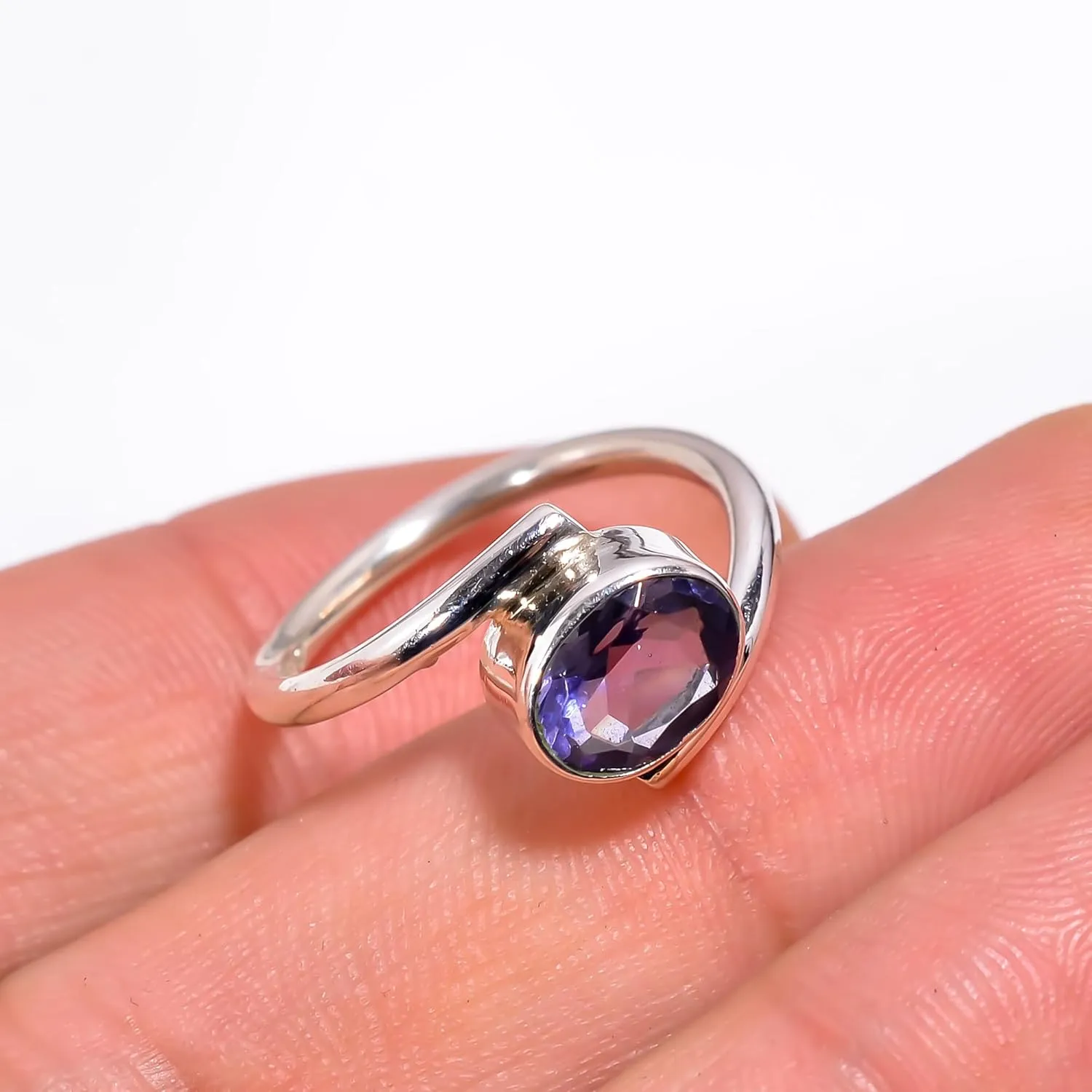 Elegance 8X6 mm Handmade Rings Bezel Set Gemstone 925 Sterling Silver Statement Ring For Women Christmas Promise Ring Size Gift For Women, Girl, Anniversary Gift, Christmas. (tanzanite, 6)