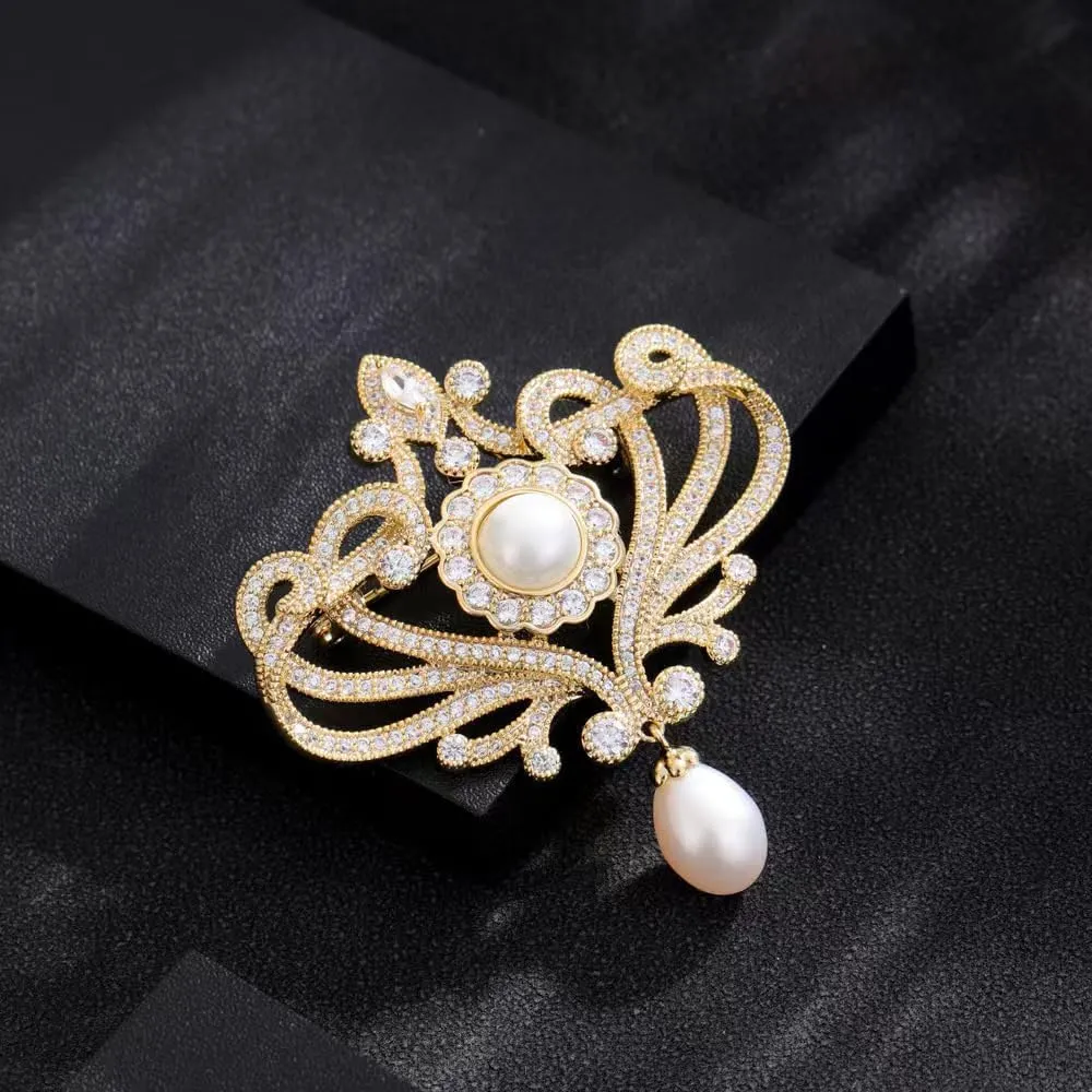 Elegant Brooch Pin for Women, Hat Bag Suit Dress Accessories Brooches Lapel Pins Crystal Pearl Boutonniere Rhinestone Scarf Shawl Costume Floral Brooches and Pins