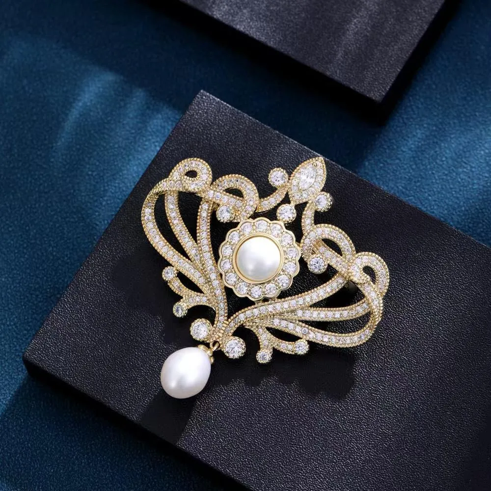 Elegant Brooch Pin for Women, Hat Bag Suit Dress Accessories Brooches Lapel Pins Crystal Pearl Boutonniere Rhinestone Scarf Shawl Costume Floral Brooches and Pins