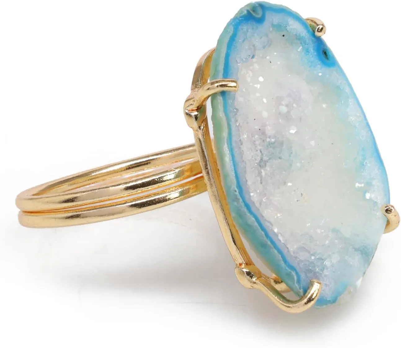 Elegant Geode Druzy Gemstone Statement Ring for Women, Adjustable Ring, Gold Plated Stone Size 20-25mm