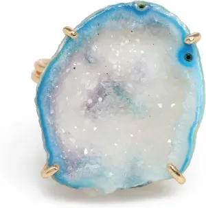 Elegant Geode Druzy Gemstone Statement Ring for Women, Adjustable Ring, Gold Plated Stone Size 20-25mm