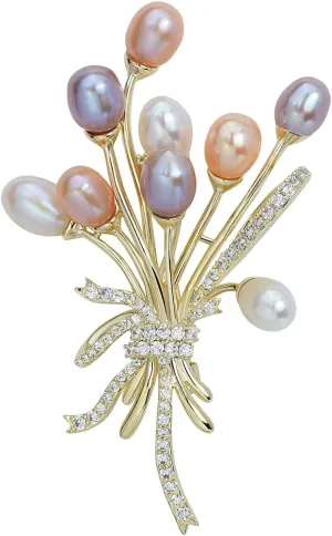 Elegant Natural Freshwater Pearl Flower Brooch Lapel Pin Crystal Leaf Garland Brooch Wedding Corsage for Women
