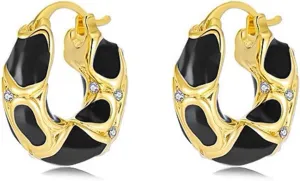 Enamel Gold Hoop Earrings for Women Vintage Small Hoop Earrings Enamel Huggie Earring Lightweight Thick Hoop Earrings Jewelry for Women