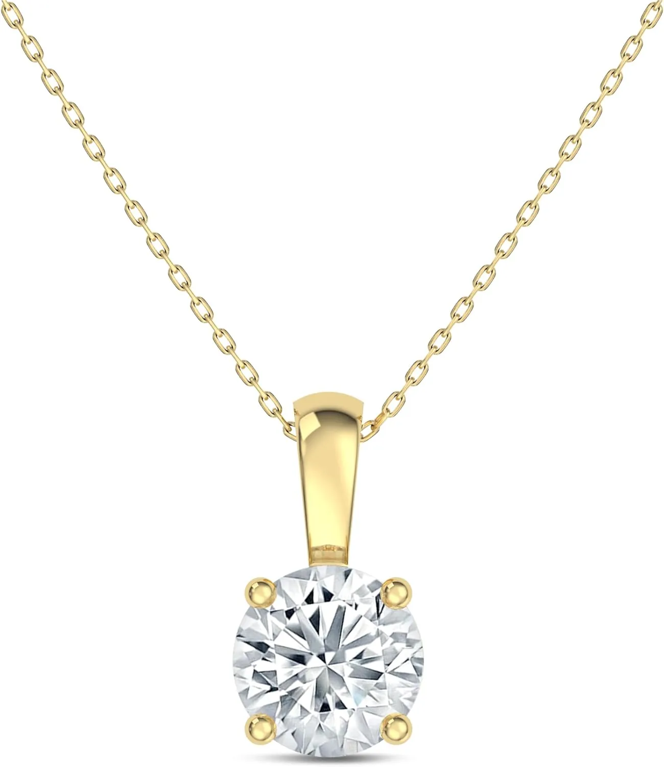 EternalDia IGI Certified 0.25Ct-3.00 Carat Diamond Color/Clarity F-VS2, 14K Gold 4 Prong Set Round-cut Lab Grown Diamond Solitaire Necklace Pendant Chain