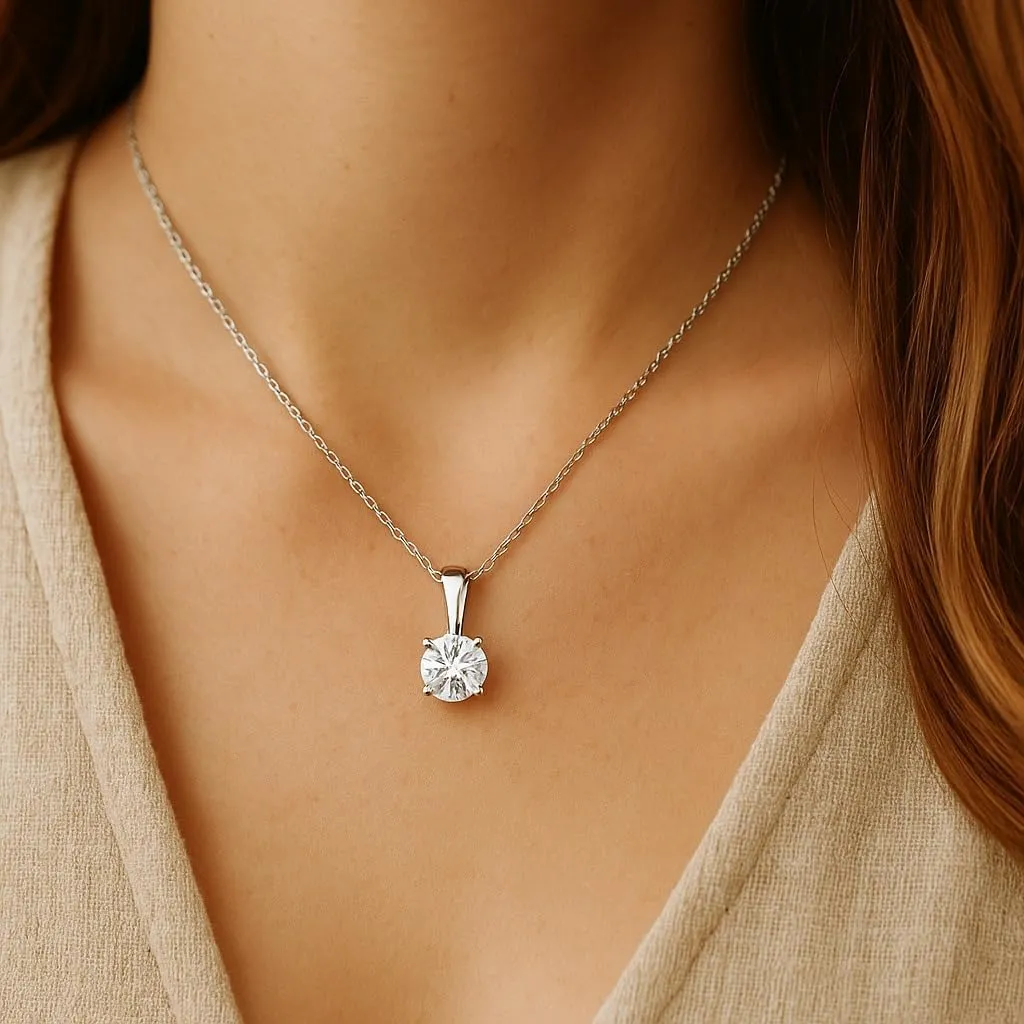EternalDia IGI Certified 0.25Ct-3.00 Carat Diamond Color/Clarity F-VS2, 14K Gold 4 Prong Set Round-cut Lab Grown Diamond Solitaire Necklace Pendant Chain