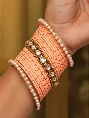 Ethnic Pink Engagement Pearl Bangles Chura Set, Pink Chura, Pearl Chura, Pink Bangles Set, Pearl Kundan Jewellery, Bridal Kundan Chura, Bollywood Chura Set, Indian Pearl Jewelry Set