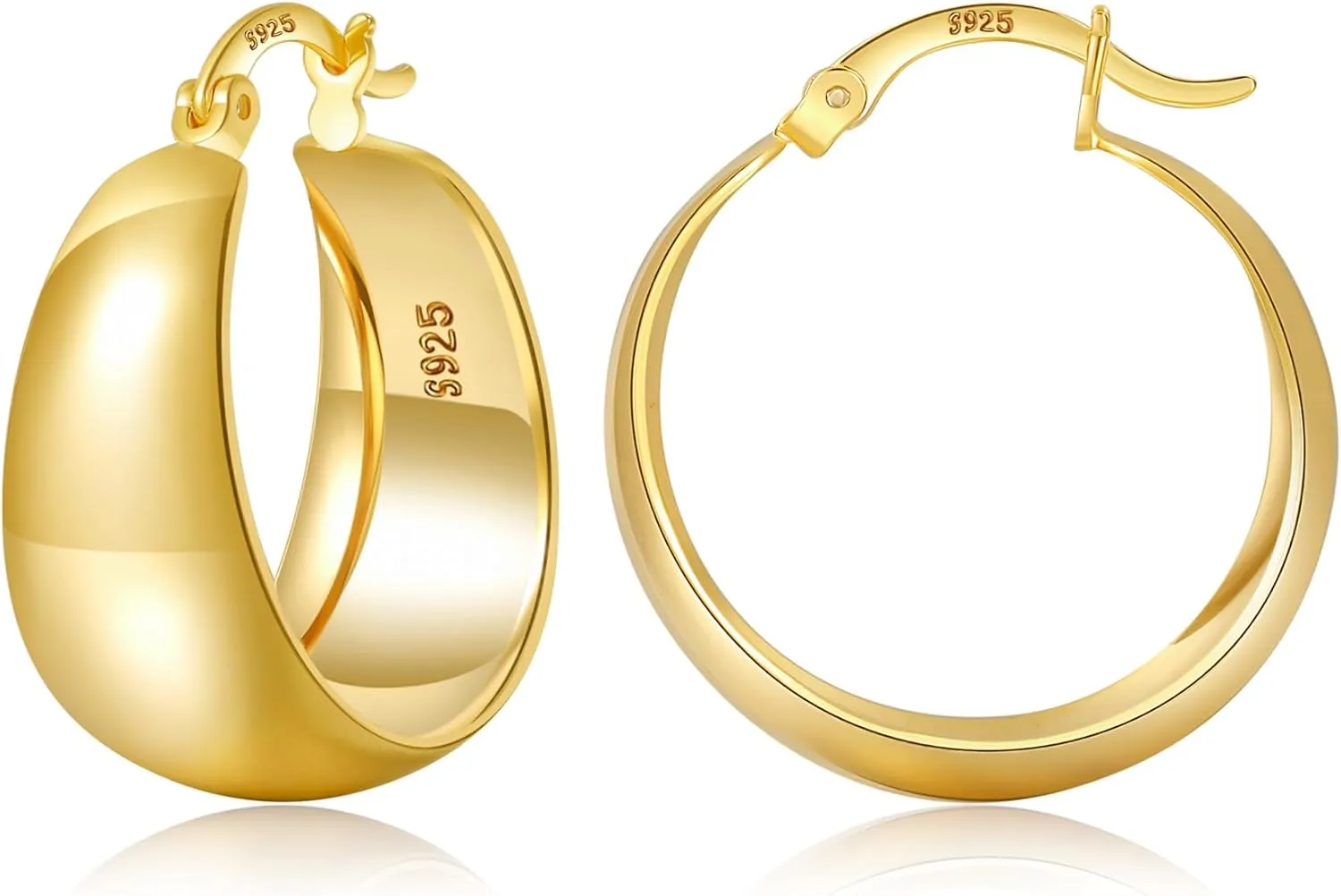 EXGOX Gold Hoop Earrings for Women Sterling Silver Post Hoops Earrings for Women Wide Thick Silver Hoop Earrings Hypoallergenic Lightweight 14k Real Gold Plated Hoop Large Earrings (25/30/40/50MM)