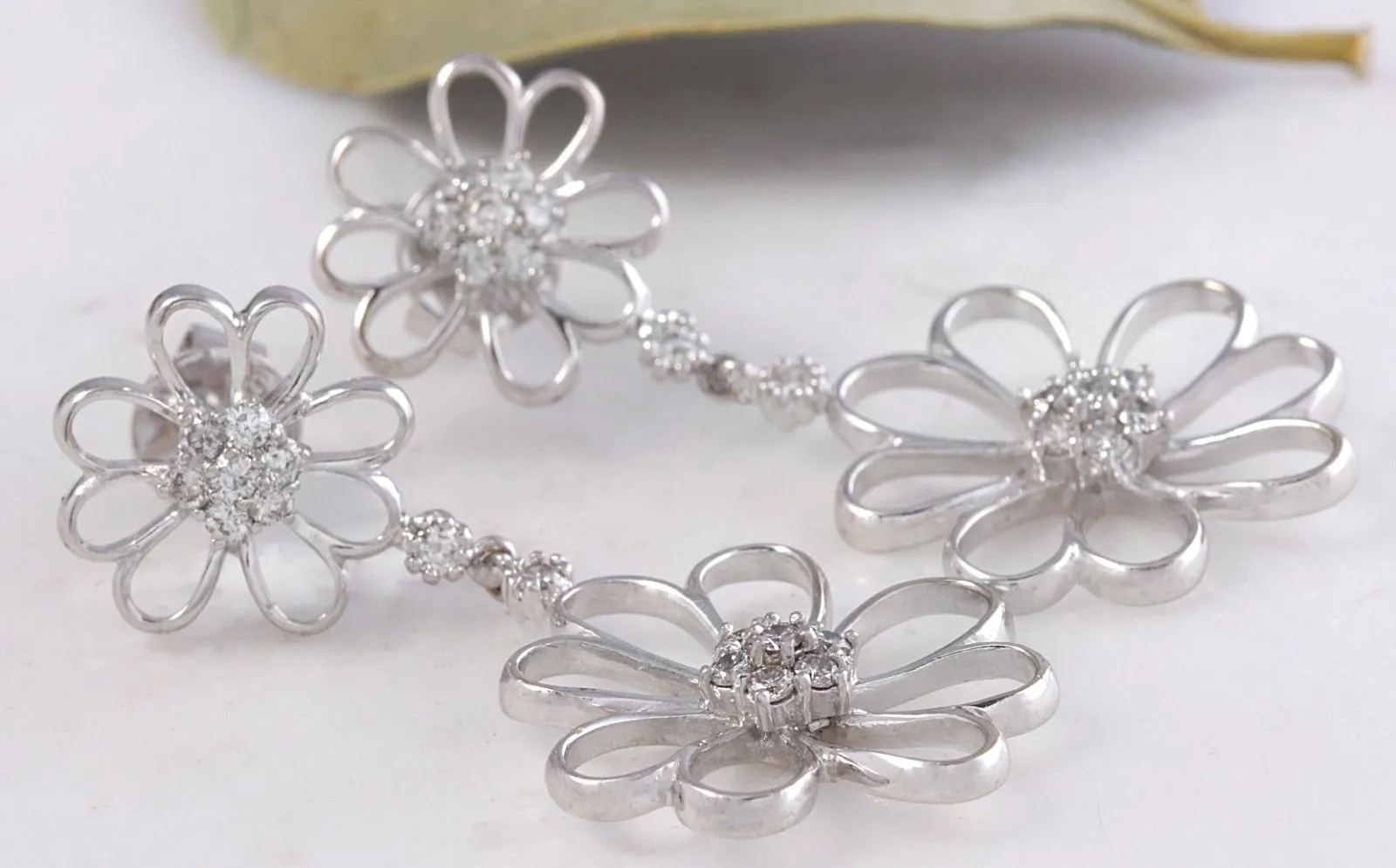 Exquisite .85 Carats Natural Diamond 18K Solid White Gold Earrings