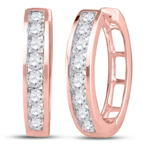 Exquisite Brilliance: 10kt Rose Gold Diamond Hoop Earrings