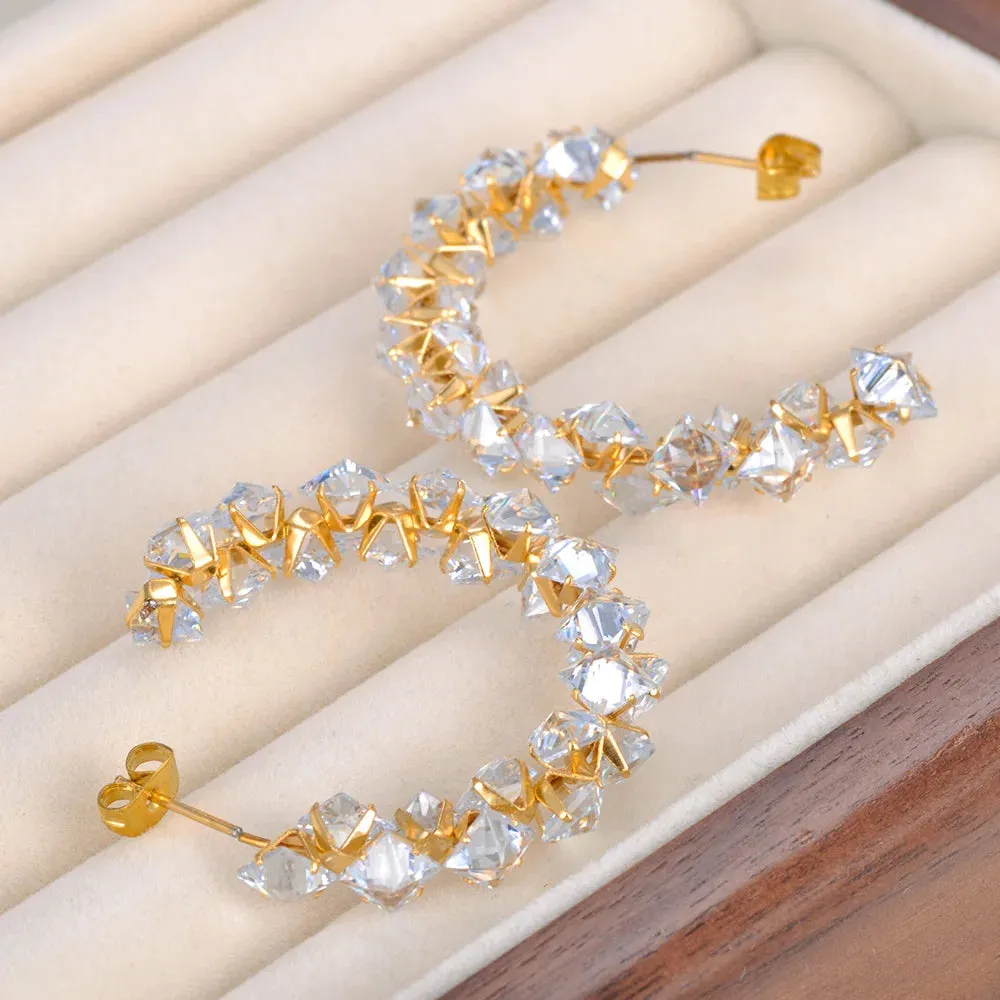 Exquisite Cubic Zirconia Gorgeous Hoop Huggie Earrings For Women