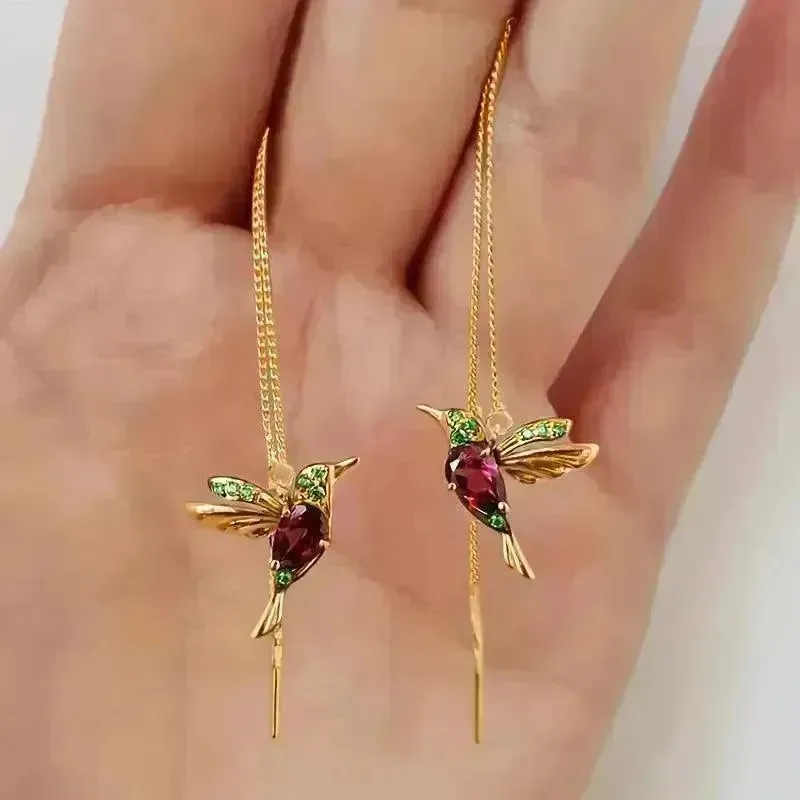 Exquisite Hummingbird Design Dangle Earrings