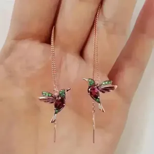 Exquisite Hummingbird Design Dangle Earrings