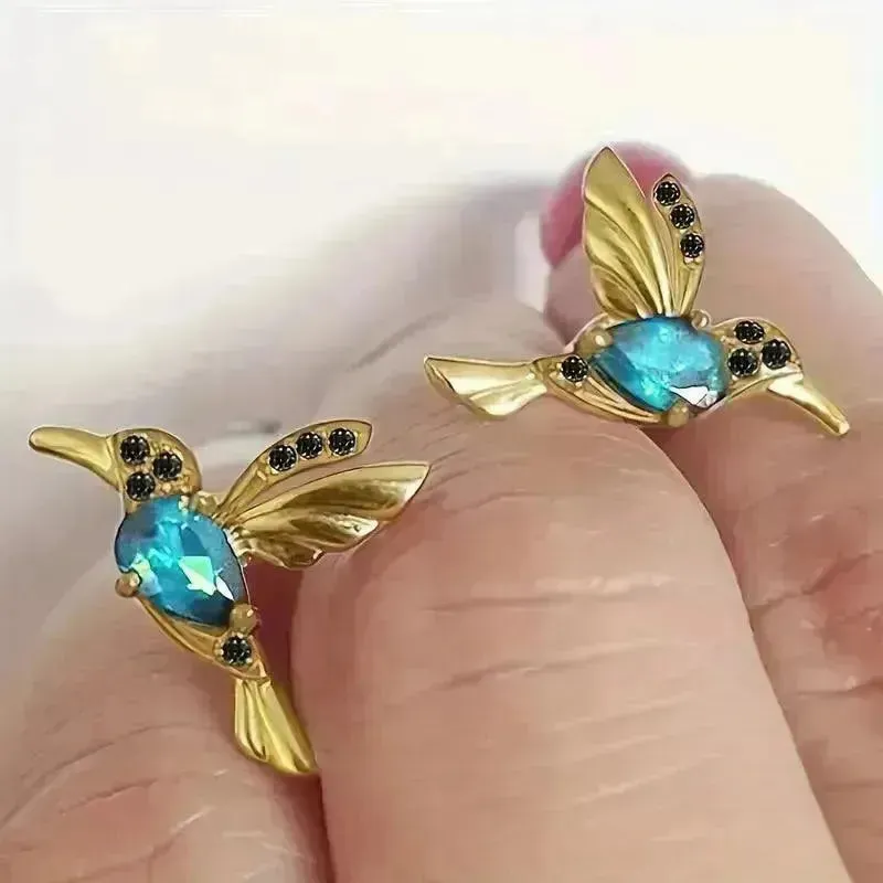 Exquisite Hummingbird Design Dangle Earrings