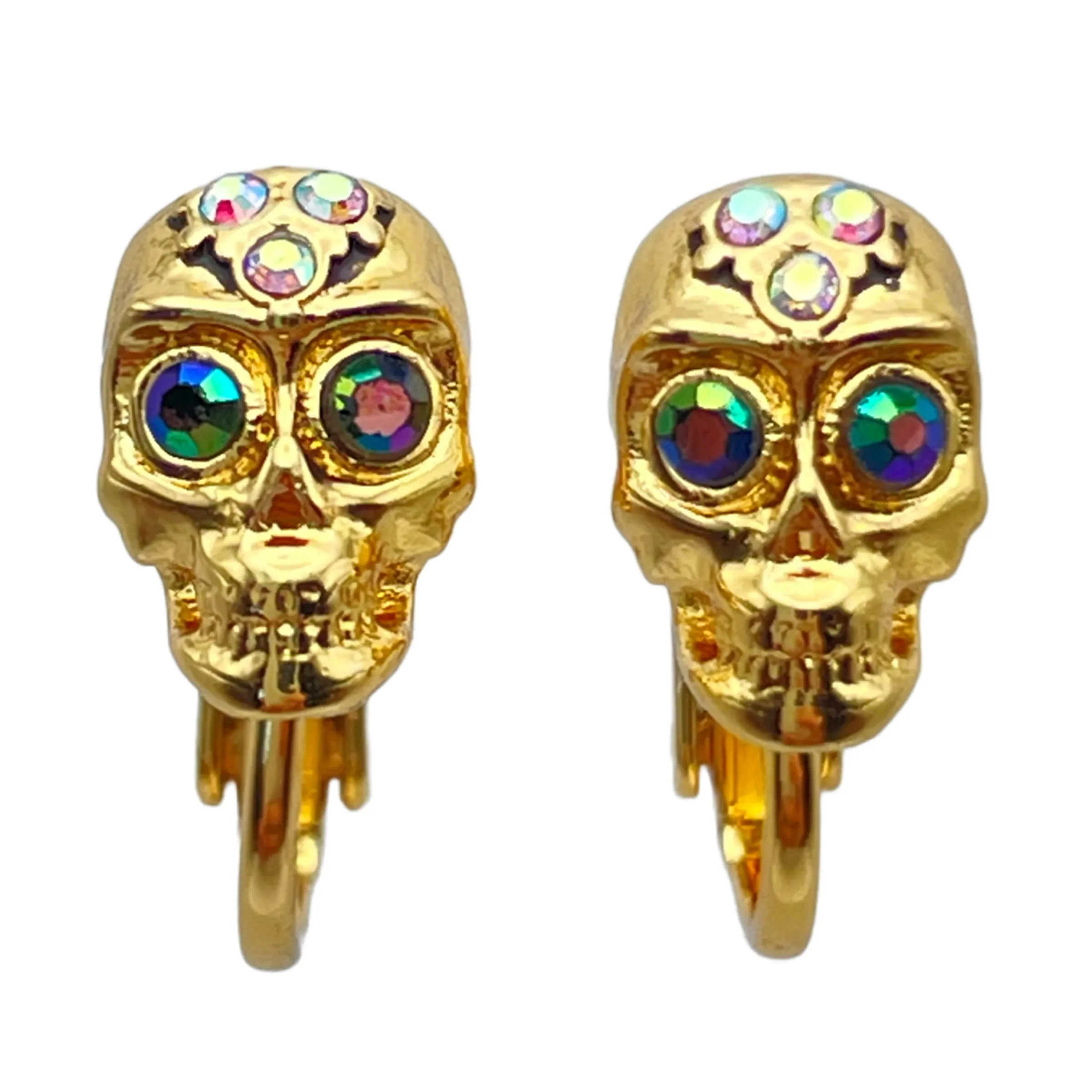 Exquisite Skull Halloween Leverback Earrings Ritzy Couture DeLuxe 18k Gold Plate