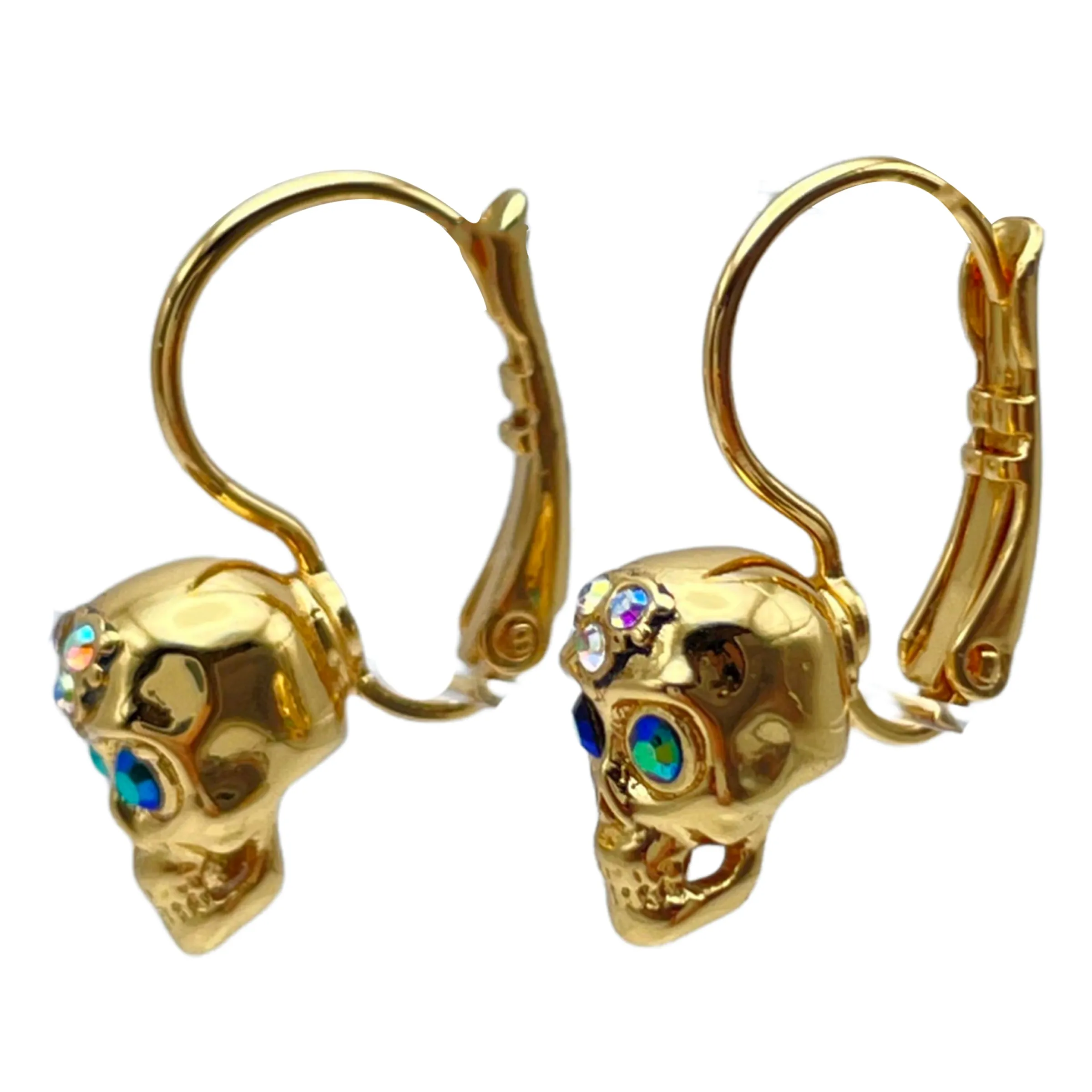 Exquisite Skull Halloween Leverback Earrings Ritzy Couture DeLuxe 18k Gold Plate