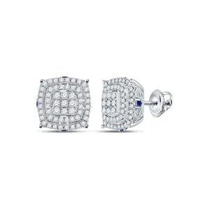 Exquisite Square Diamond and Blue Sapphire Earrings in 14kt White Gold