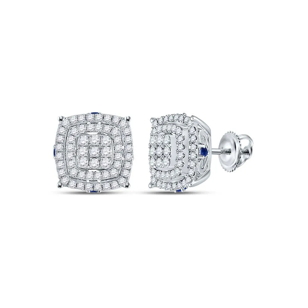 Exquisite Square Diamond and Blue Sapphire Earrings in 14kt White Gold