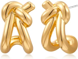 FAMARINE Gold Knot Stud Earrings for Women Statement Earrings Fashion Jewelry