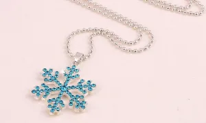 Fashion Blue Color Crystal Snowflake Flower Pendant Necklace