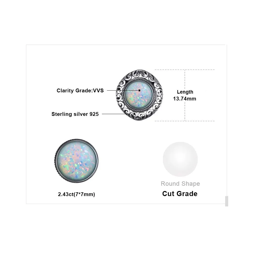 Fashionable Vintage 2.5ct Cabochon Created Opal Sterling Silver Heart Stud Earrings