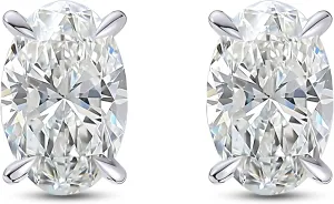Faux Diamond Stud Earrings For Women 6mm Oval Cut 14k White Gold Plated Sterling Silver 1ct Cubic Zirconia Earring Studs for Her by Ginger Lyne Pierced Hypoallergenic Minimalist Jewelry