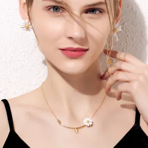 FFLACELL New Asymmetric White Enamel Daisy Flower bracelet Vintage