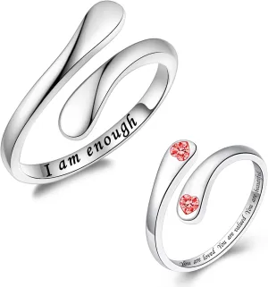 Fookduoduo Birthstone Rings Stackable Heart Adjustable Toe Rings for Women - 925 sterling silver rings Jewelryjanuary