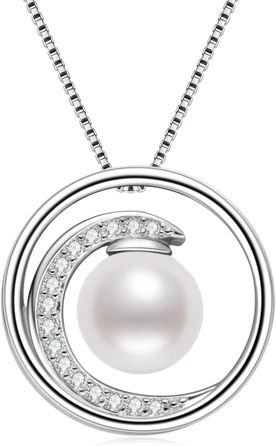 Freshwater Pearl Necklace for Women, Single White Pearl Pendant with 925 Sterling Silver Chain Pearl Jewelry Gifts for Mom Wife