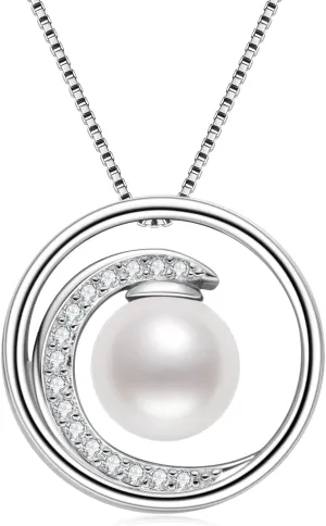 Freshwater Pearl Necklace for Women, Single White Pearl Pendant with 925 Sterling Silver Chain Pearl Jewelry Gifts for Mom Wife