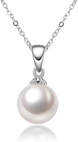 Freshwater Pearl Necklace for Women, Single White Pearl Pendant with 925 Sterling Silver Chain Pearl Jewelry Gifts for Mom Wife