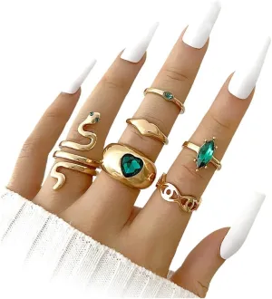 FUTIMELY Chunky Gemstone Knuckle Ring Set for Women Boho Gold Stacking Snake Heart Rings Vintage Joint Finger Thumb Nail Rings Jewelry Gifts