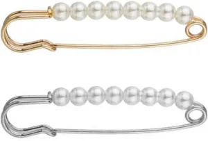 Gadpiparty 2pcs Pearl Lapel Pins Elegant Alloy Brooches for Dress Up and Accessories present for Special Occasions Gold and Silver Colors Included