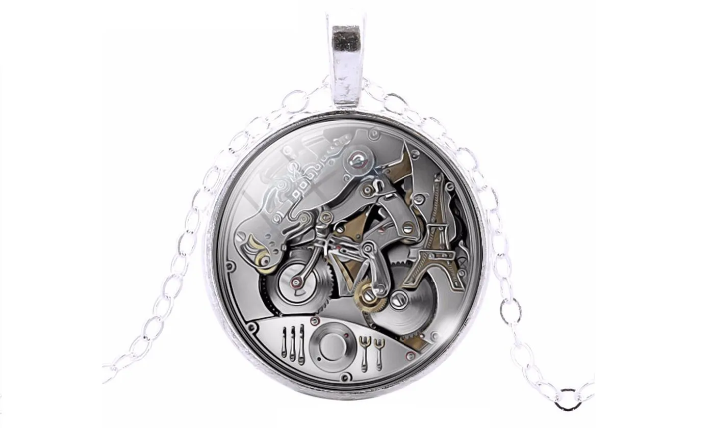Gear Steampunk Art Glass Cabochon Pendants Necklaces