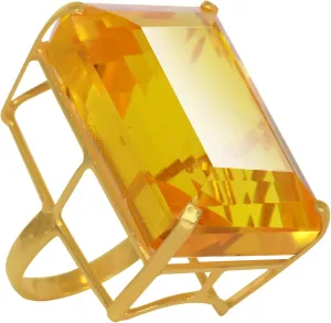 GEMHUB Lab Created Lemon Yellow Citrine 85 Ct Solid 925 Gold Emerald Ring for Mother Big Size Hydrothermal Gemstone Ring