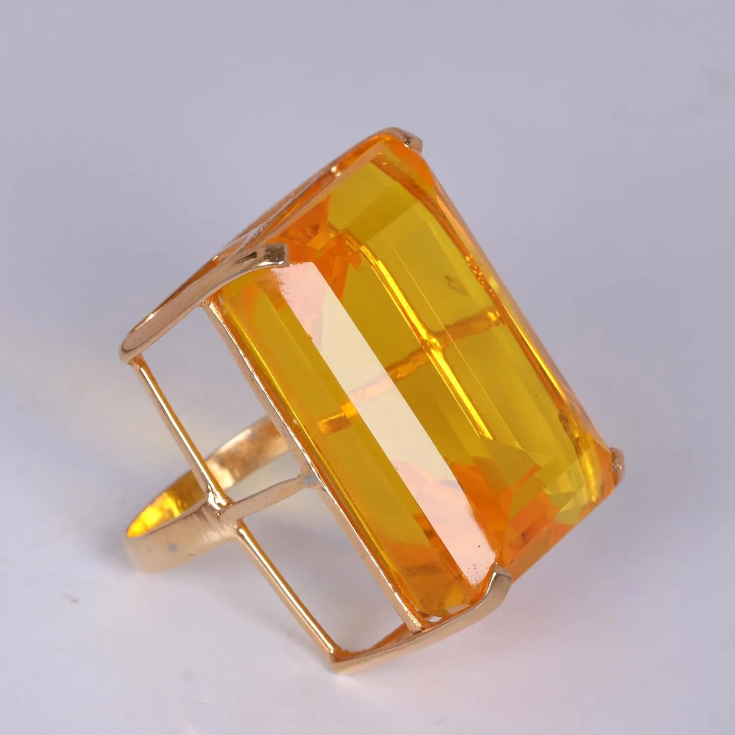 GEMHUB Lab Created Lemon Yellow Citrine 85 Ct Solid 925 Gold Emerald Ring for Mother Big Size Hydrothermal Gemstone Ring