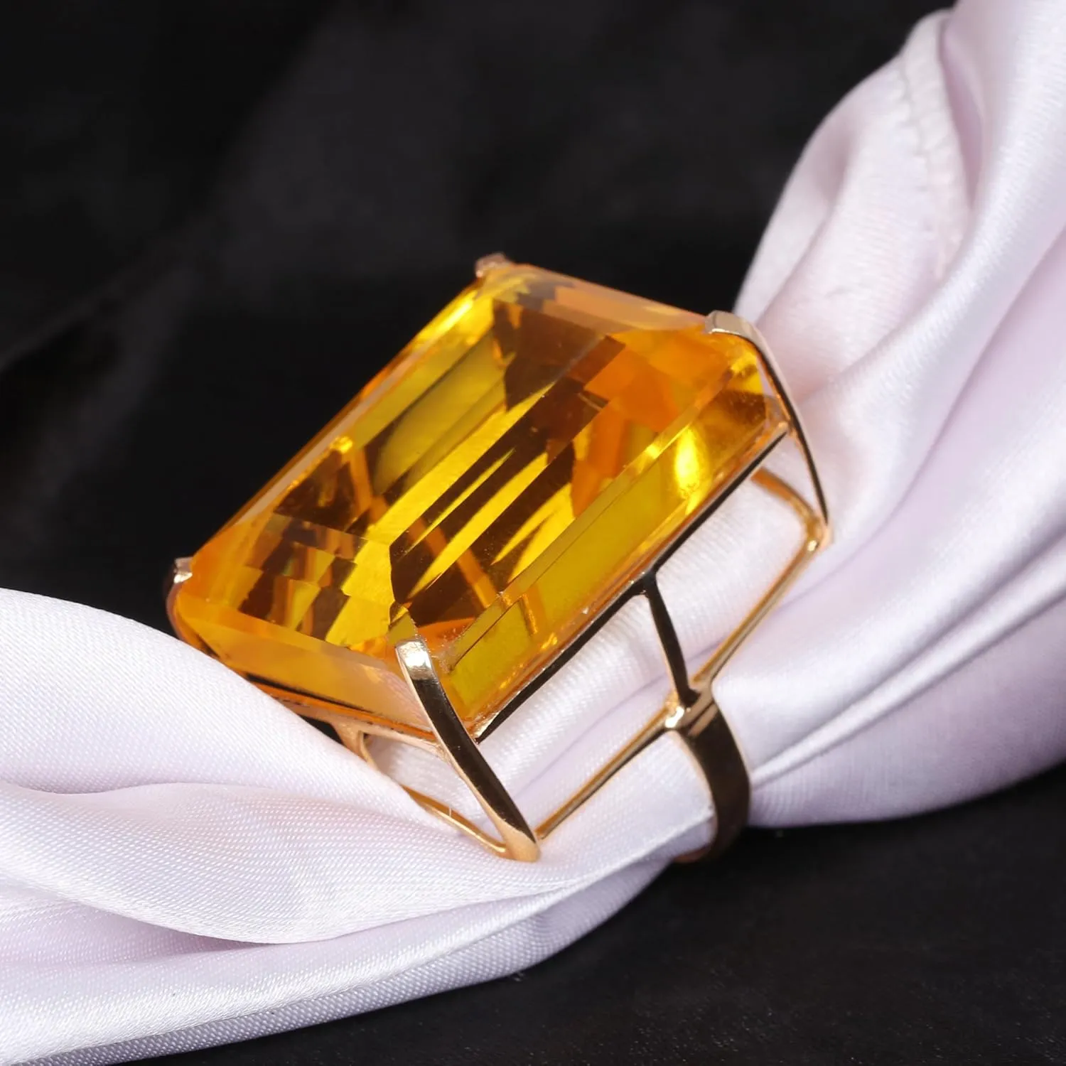 GEMHUB Lab Created Lemon Yellow Citrine 85 Ct Solid 925 Gold Emerald Ring for Mother Big Size Hydrothermal Gemstone Ring