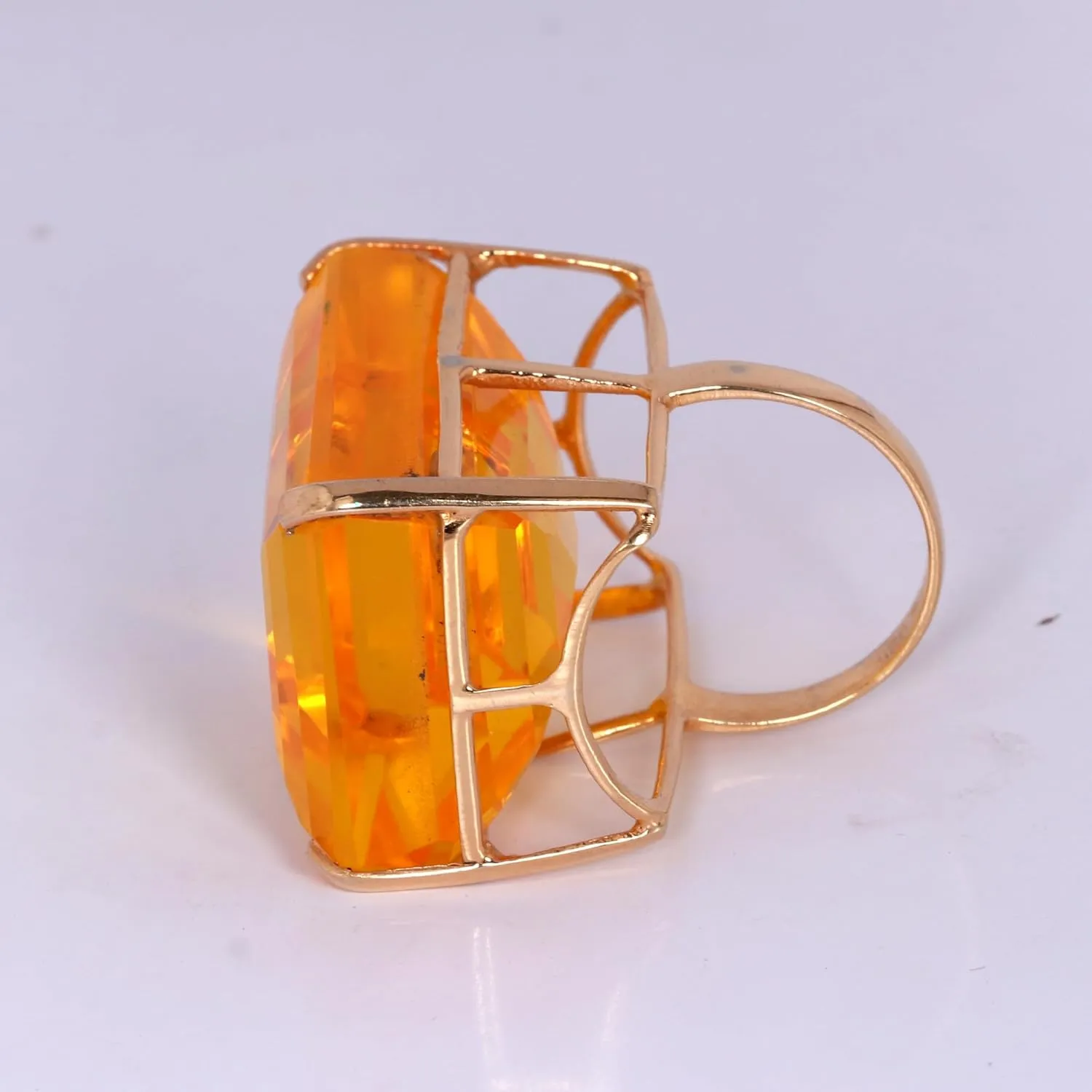 GEMHUB Lab Created Lemon Yellow Citrine 85 Ct Solid 925 Gold Emerald Ring for Mother Big Size Hydrothermal Gemstone Ring
