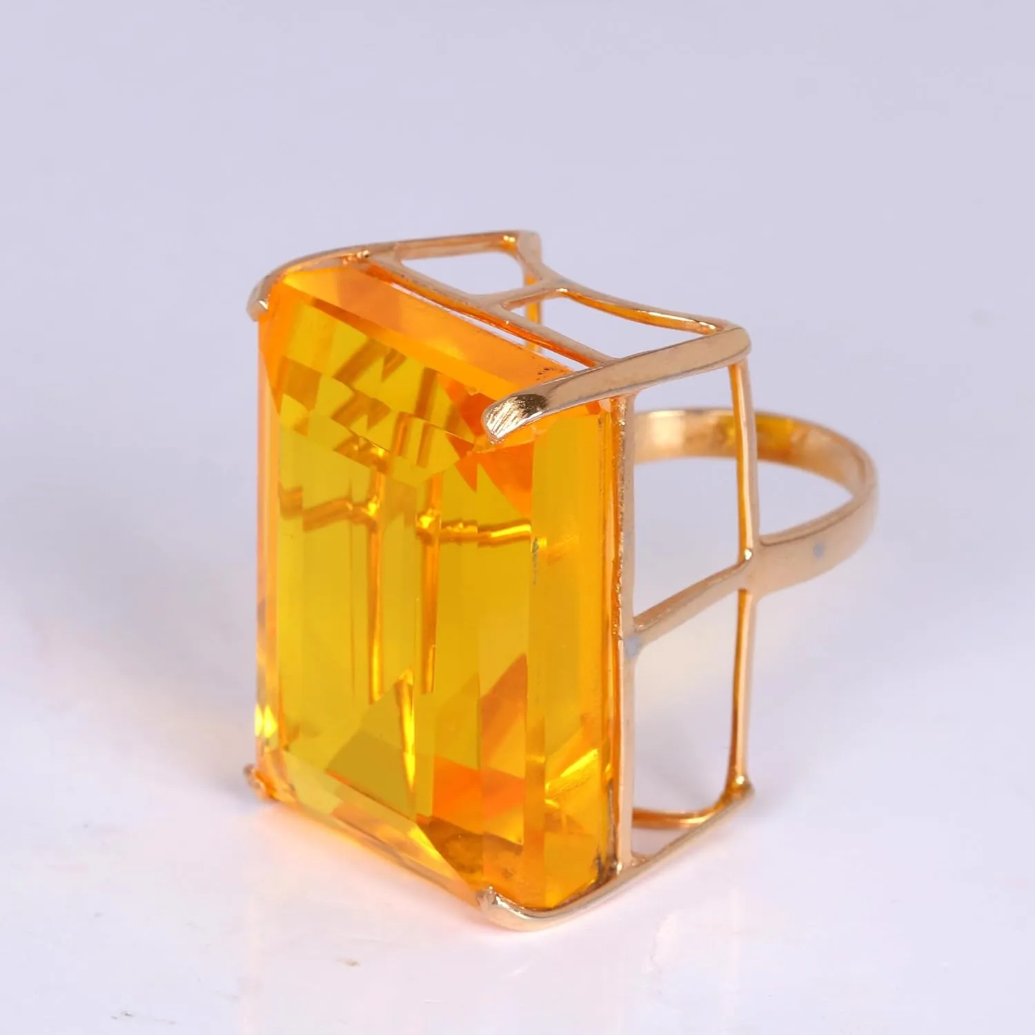 GEMHUB Lab Created Lemon Yellow Citrine 85 Ct Solid 925 Gold Emerald Ring for Mother Big Size Hydrothermal Gemstone Ring