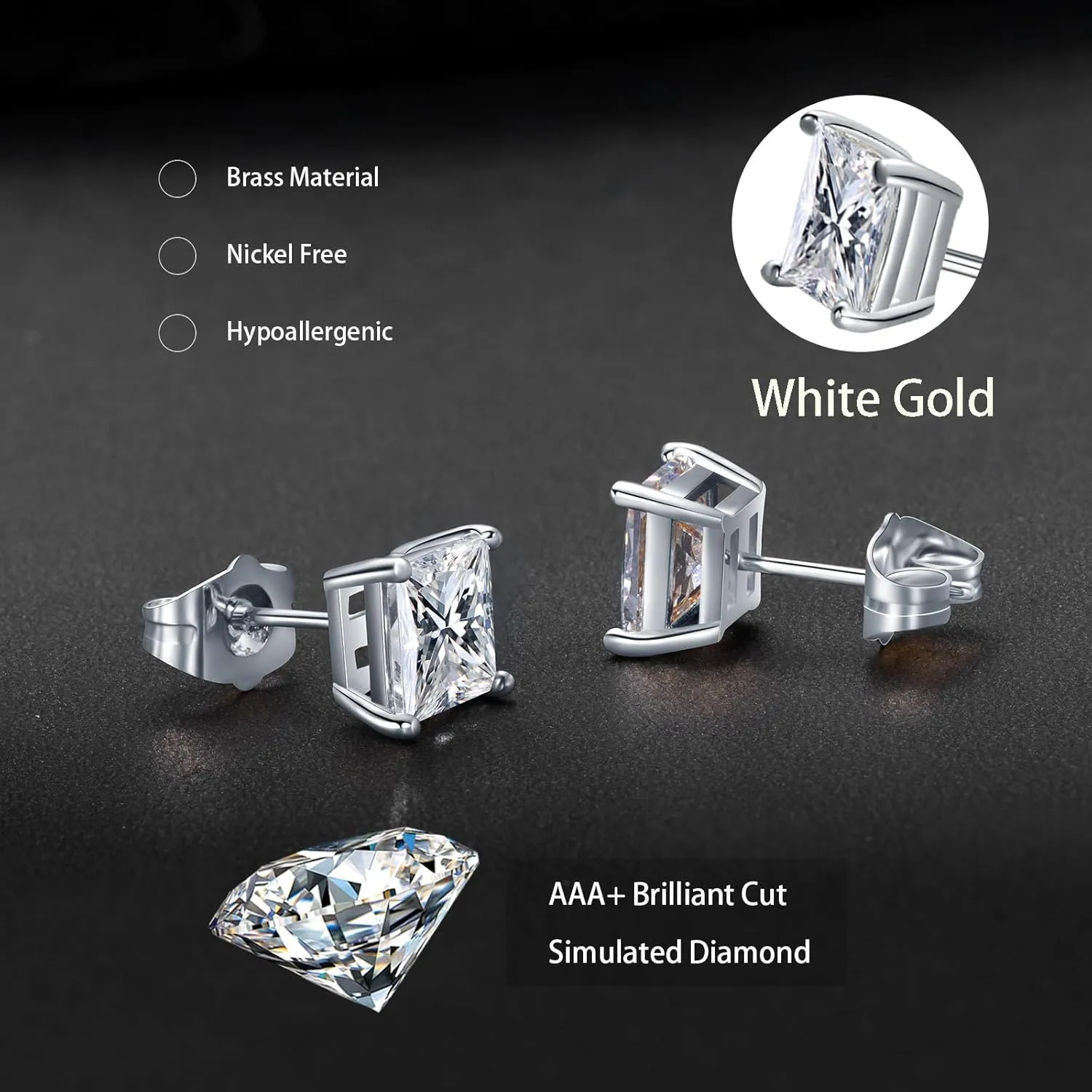 Gemsme 5 Pairs Princess Cut Cubic Zirconia Stud Earrings for Women/Men - 18K Gold Plated Hypoallergenic 3-7mm Square Clear CZ Earring Set