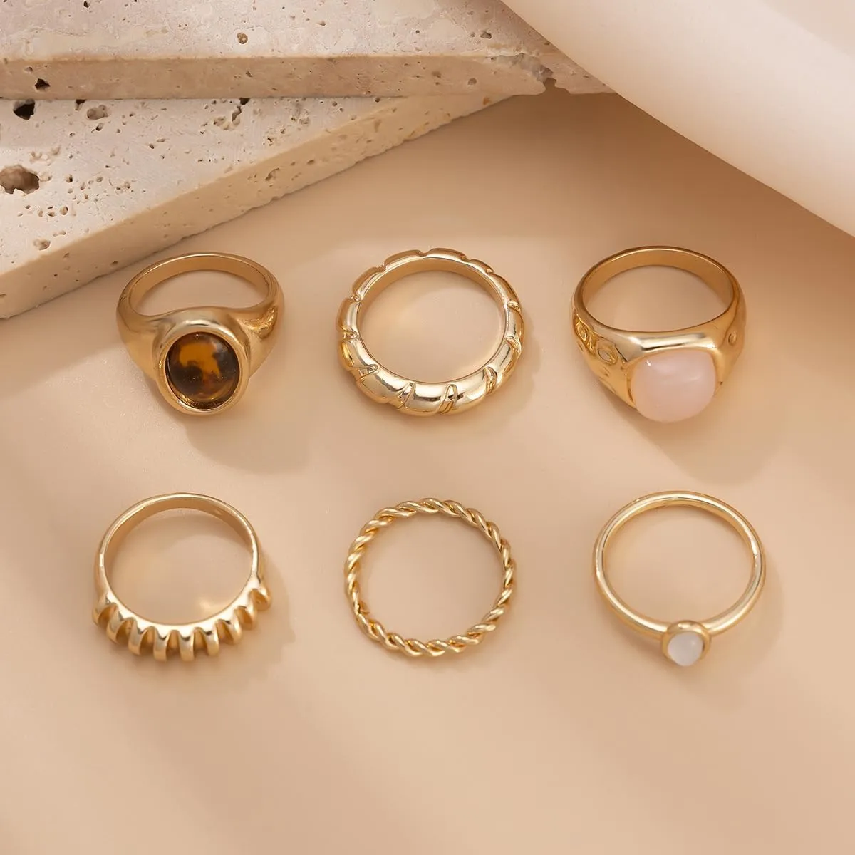 Gemstone Gold Rings for Women Non Tarnish Chunky Silver Stackable Rings for Women Adjustable Trendy Dainty Thick Chunky Jewelry