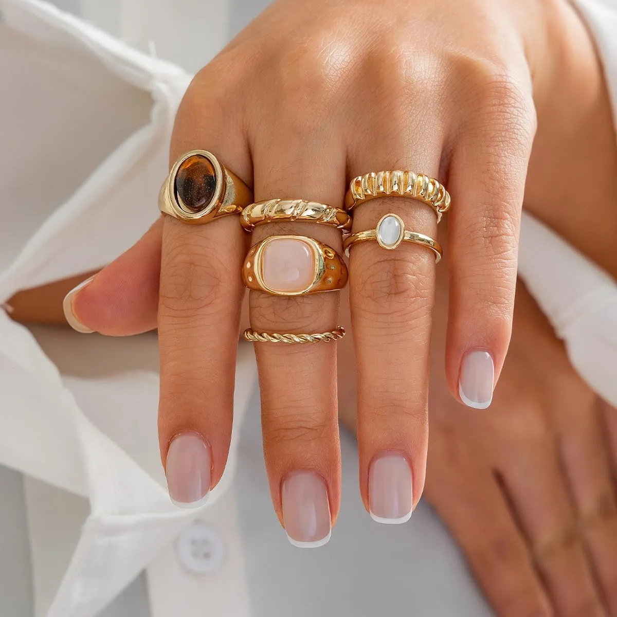Gemstone Gold Rings for Women Non Tarnish Chunky Silver Stackable Rings for Women Adjustable Trendy Dainty Thick Chunky Jewelry