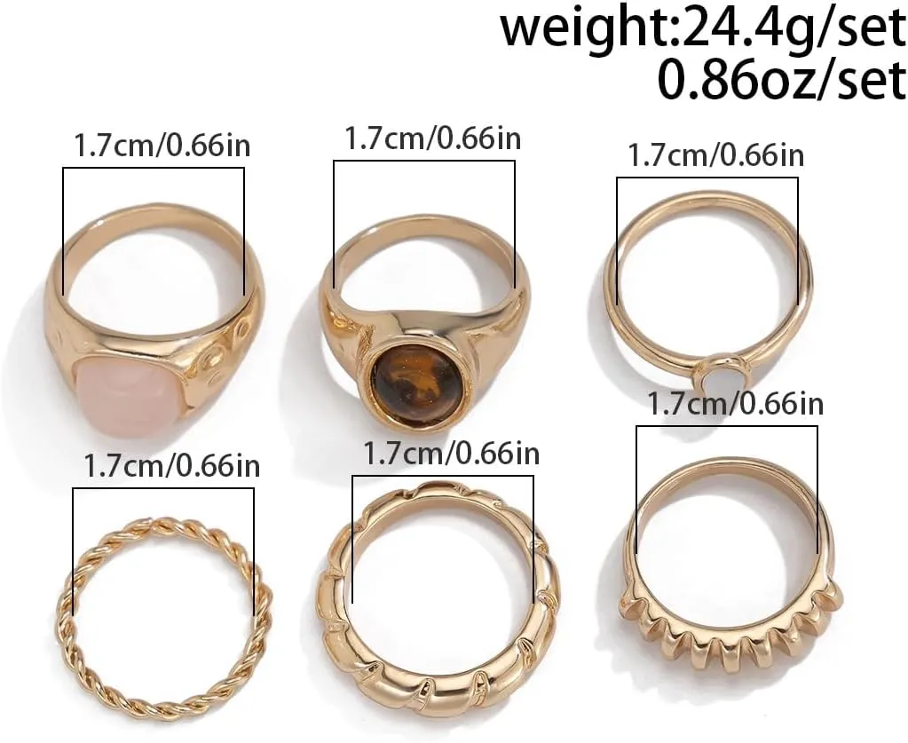 Gemstone Gold Rings for Women Non Tarnish Chunky Silver Stackable Rings for Women Adjustable Trendy Dainty Thick Chunky Jewelry