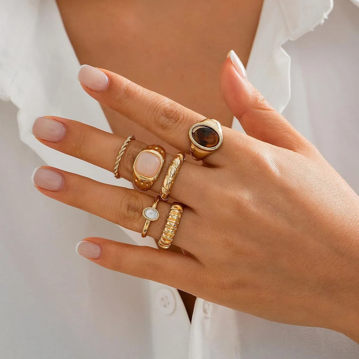 Gemstone Gold Rings for Women Non Tarnish Chunky Silver Stackable Rings for Women Adjustable Trendy Dainty Thick Chunky Jewelry