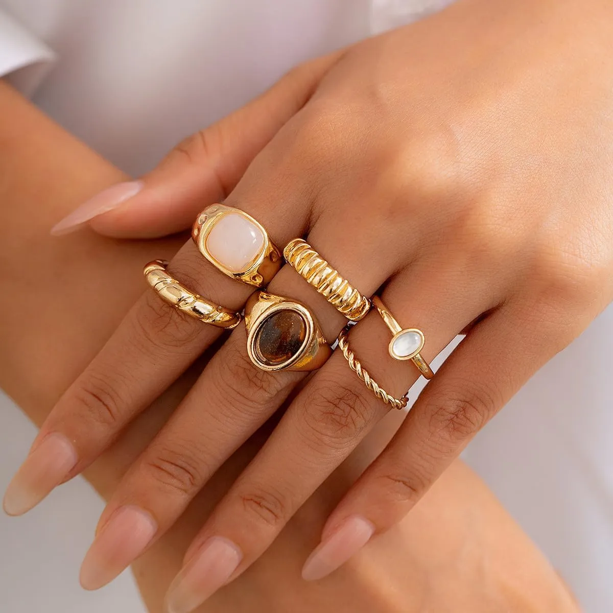 Gemstone Gold Rings for Women Non Tarnish Chunky Silver Stackable Rings for Women Adjustable Trendy Dainty Thick Chunky Jewelry