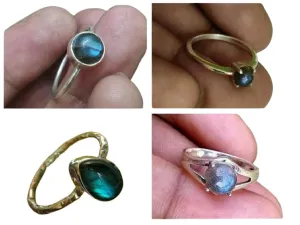 genuine labradorite ring, 925 sterling silver, 4 Rings, gemstone ring, blue flashy jewelry, statement ring, prong rings, ring, bridal ring, wedding ring, rings, gypsy ring, minimalist ring, midi ring