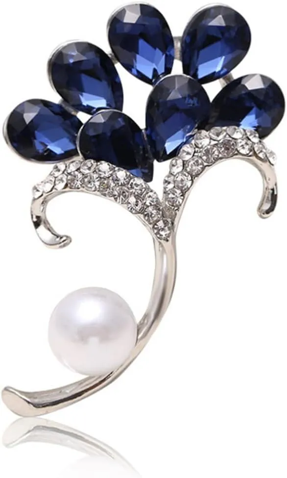 Glass Brooch Pearl Brooch Boutonniere Pin Miss Corsage Jewelry Brooches Blue Crystal Brooch Flower Petal