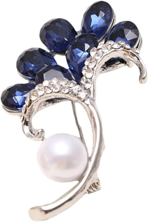 Glass Brooch Pearl Brooch Boutonniere Pin Miss Corsage Jewelry Brooches Blue Crystal Brooch Flower Petal