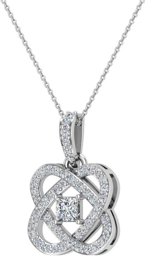 Glitz Design Center Princess Cut 18K Gold Diamond Pendant Necklace for Women w/Gold Chain 0.60 ct t.w. (G, SI)