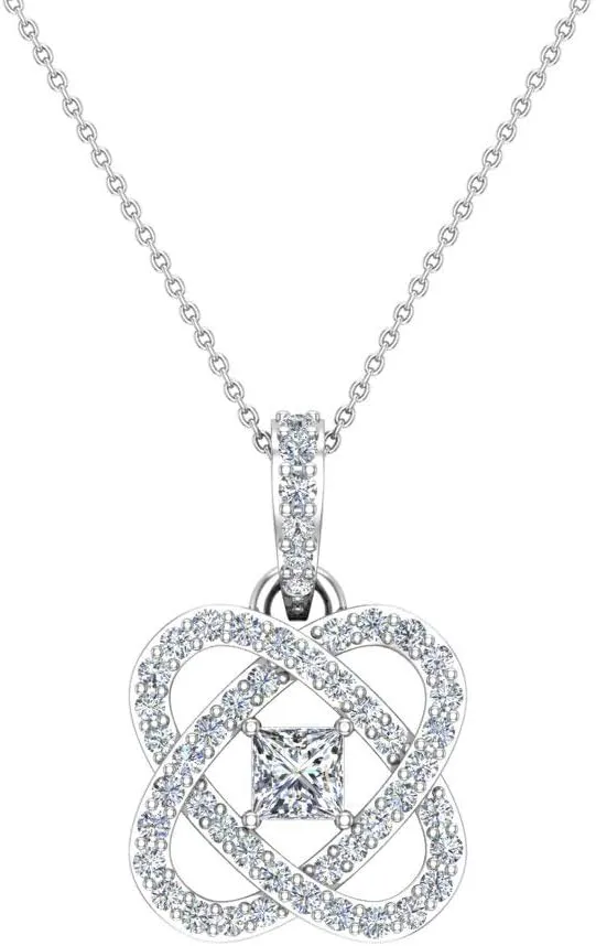 Glitz Design Center Princess Cut 18K Gold Diamond Pendant Necklace for Women w/Gold Chain 0.60 ct t.w. (G, SI)